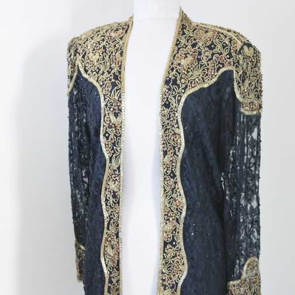 Jasdee Vintage Jacket Sheer Long Sleeve Hand Work Beading On Lace Style 5051